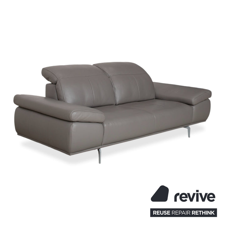 Willi Schillig Levi Two-Seater Leather Sofa Grey Elephant Grey Z77/25 Couch Manual Function