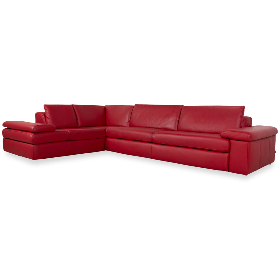 Canapé d'angle en cuir rouge Willi Schillig avec fonction manuelle