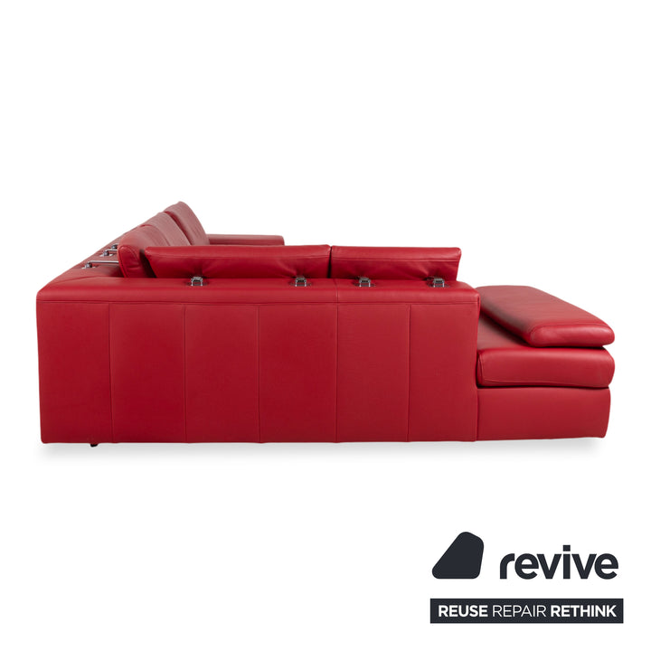 Canapé d'angle en cuir rouge Willi Schillig avec fonction manuelle