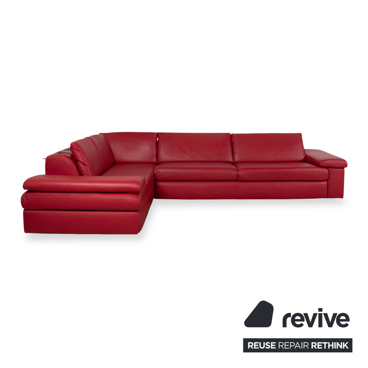 Canapé d'angle en cuir rouge Willi Schillig avec fonction manuelle