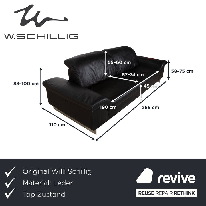 Willi Schillig 29830 Leder Dreisitzer Schwarz manuelle Funktion Sofa Couch
