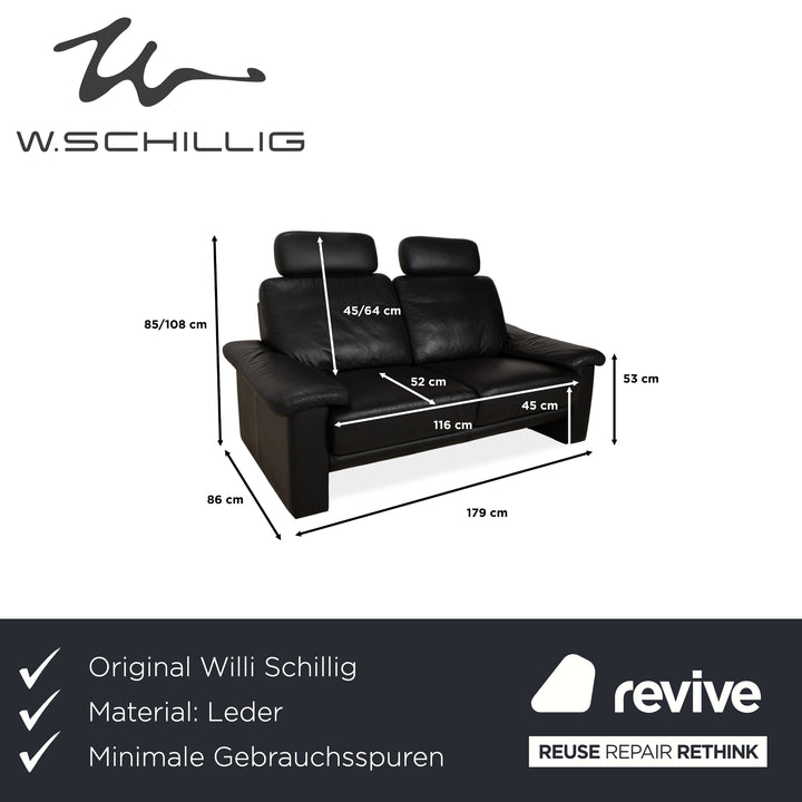 Willi Schillig Leather Two-Seater Black Sofa Couch Headrest