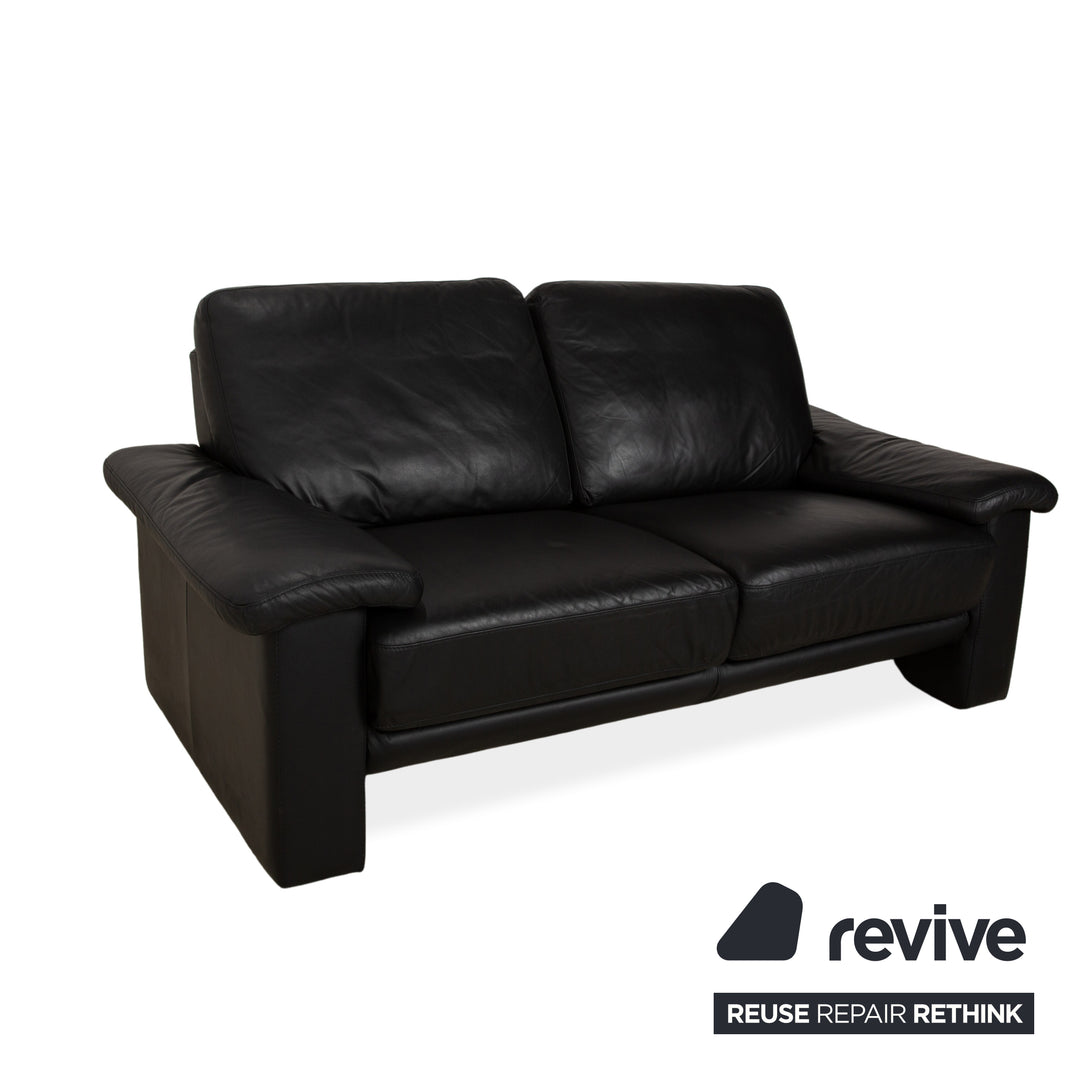 Willi Schillig Leather Two-Seater Black Sofa Couch Headrest