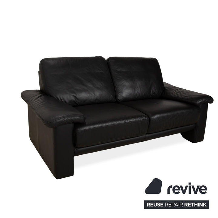 Willi Schillig Leather Two-Seater Black Sofa Couch Headrest