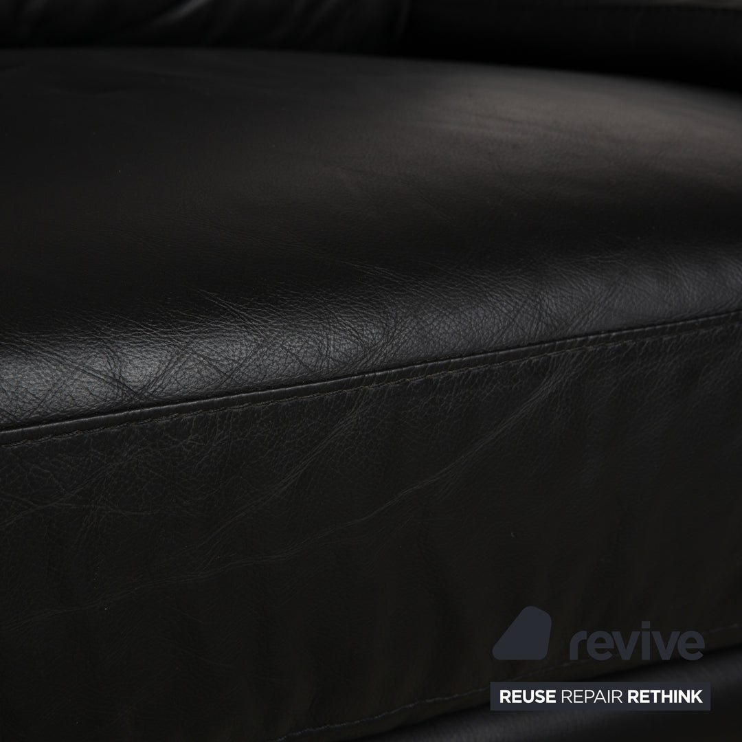 Willi Schillig Leather Two-Seater Black Sofa Couch Headrest
