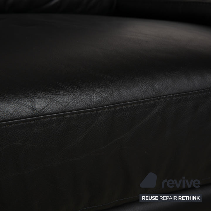 Willi Schillig Leather Two-Seater Black Sofa Couch Headrest