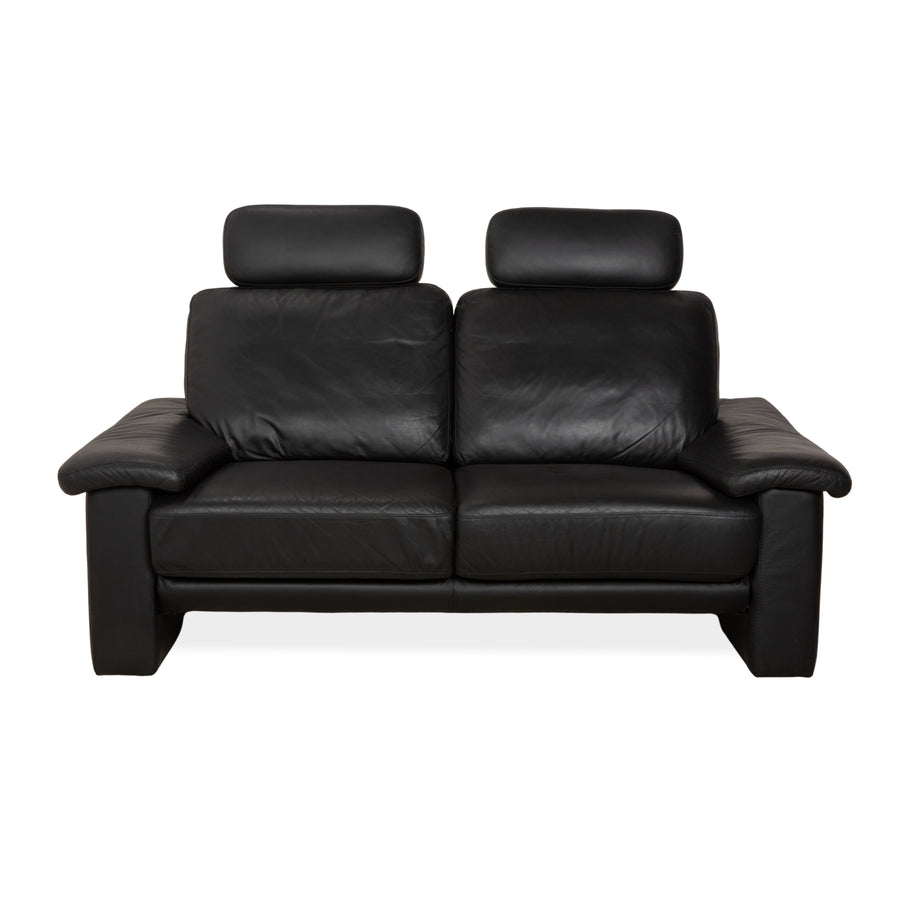 Willi Schillig Leather Two-Seater Black Sofa Couch Headrest