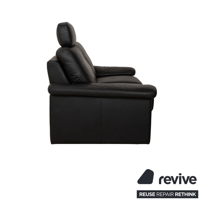 Willi Schillig Leather Two-Seater Black Sofa Couch Headrest