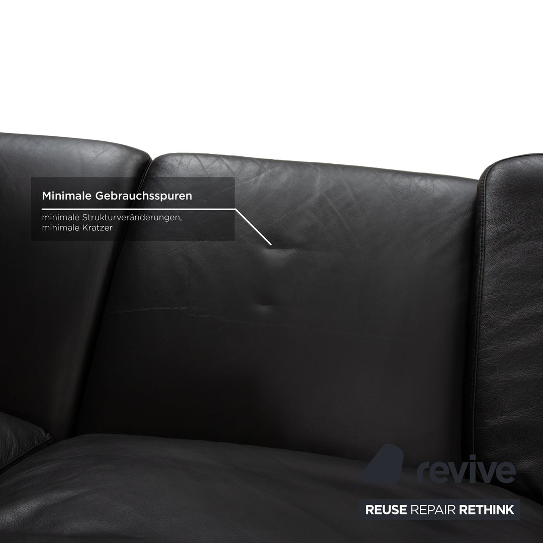 Willi Schillig Leather Two-Seater Black Sofa Couch Headrest