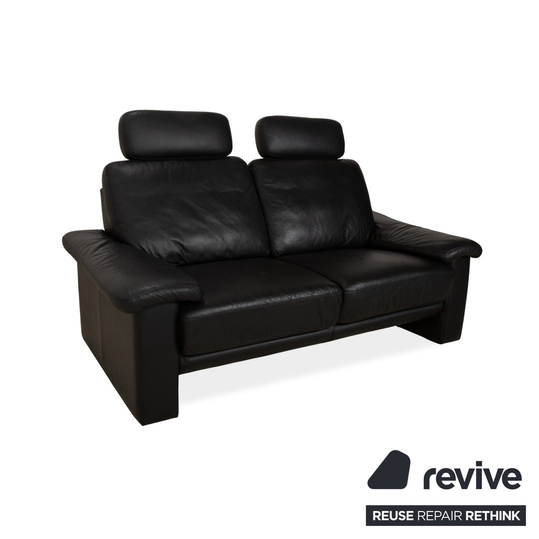 Willi Schillig Leather Two-Seater Black Sofa Couch Headrest