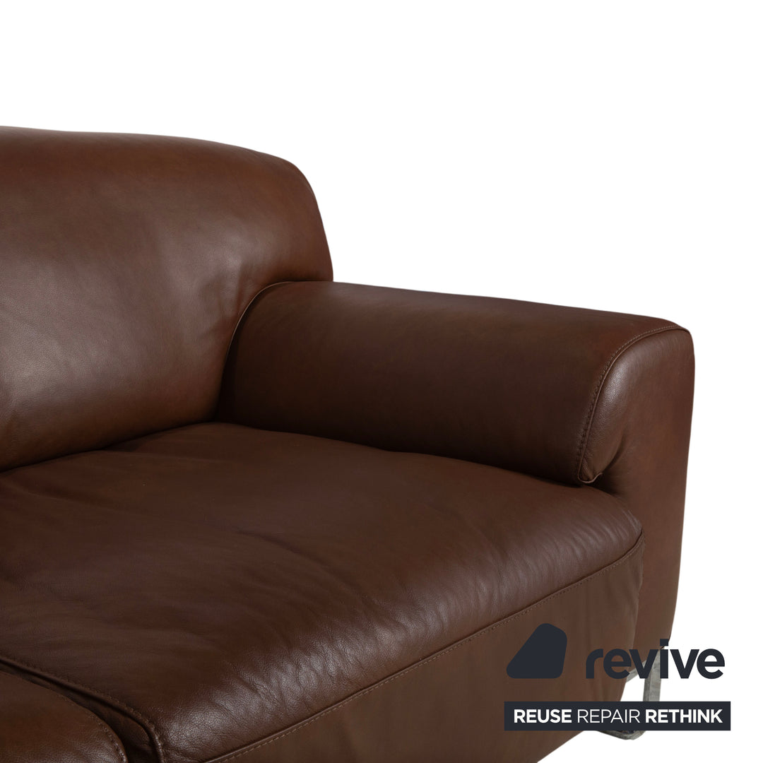 Willi Schillig Alessio Leather Three-Seater Sofa Brown Mocha