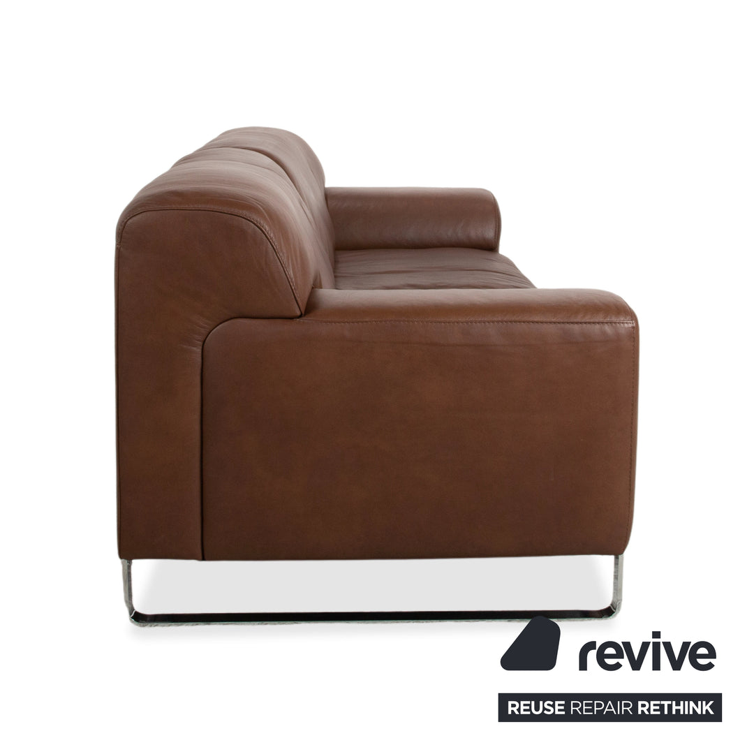 Willi Schillig Alessio Leather Three-Seater Sofa Brown Mocha