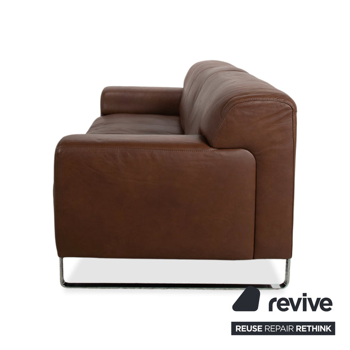 Willi Schillig Alessio Leather Three-Seater Sofa Brown Mocha