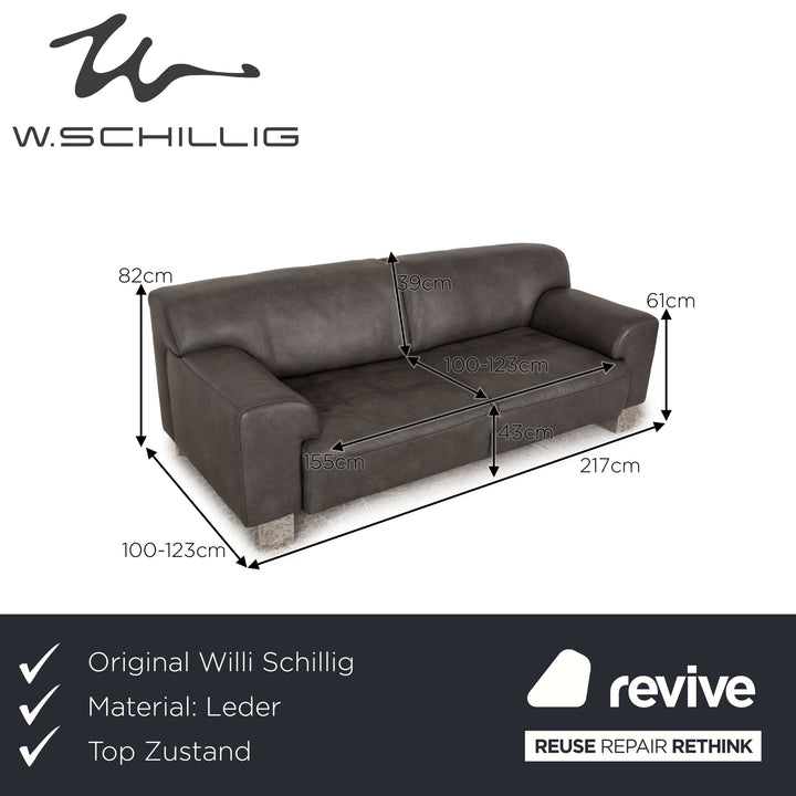 Willi Schillig Alessiio leather three-seater gray dark gray electric function couch sofa