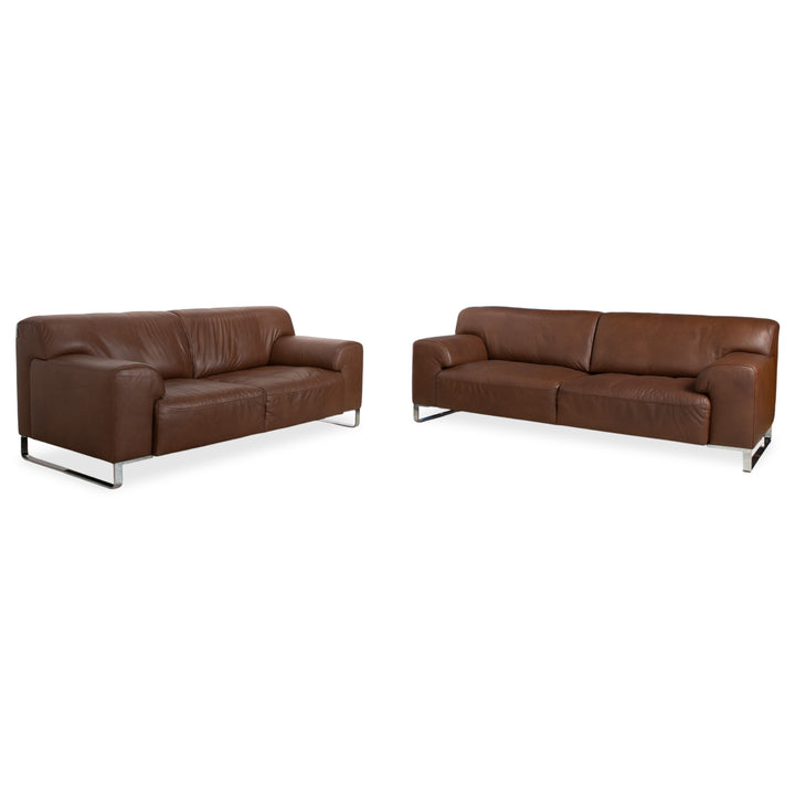 Willi Schillig Alessio Leather Three-Seater Two-Seater Brown Mocha Sofa Couch