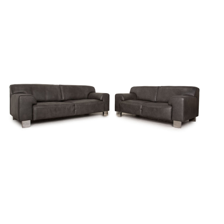 Willi Schillig Alessiio leather sofa set gray dark gray two-seater three-seater function couch sofa
