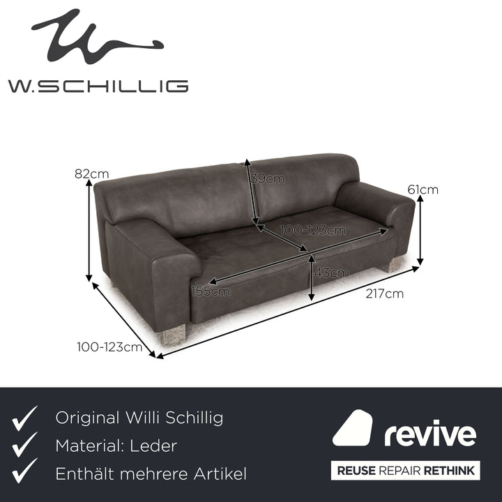 Willi Schillig Alessiio leather sofa set gray dark gray two-seater three-seater function couch sofa
