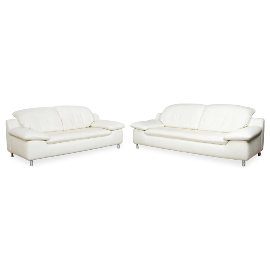 Willi Schillig Amore Garnitur Leder Dreisitzer Zweisitzer Creme Sofa Couch manuelle Funktion Stauraum