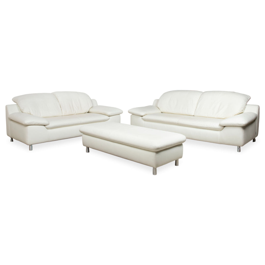 Willi Schillig Amore leather suite, three-seater, two-seater, footstool, cream, sofa, couch, manual function, storage space