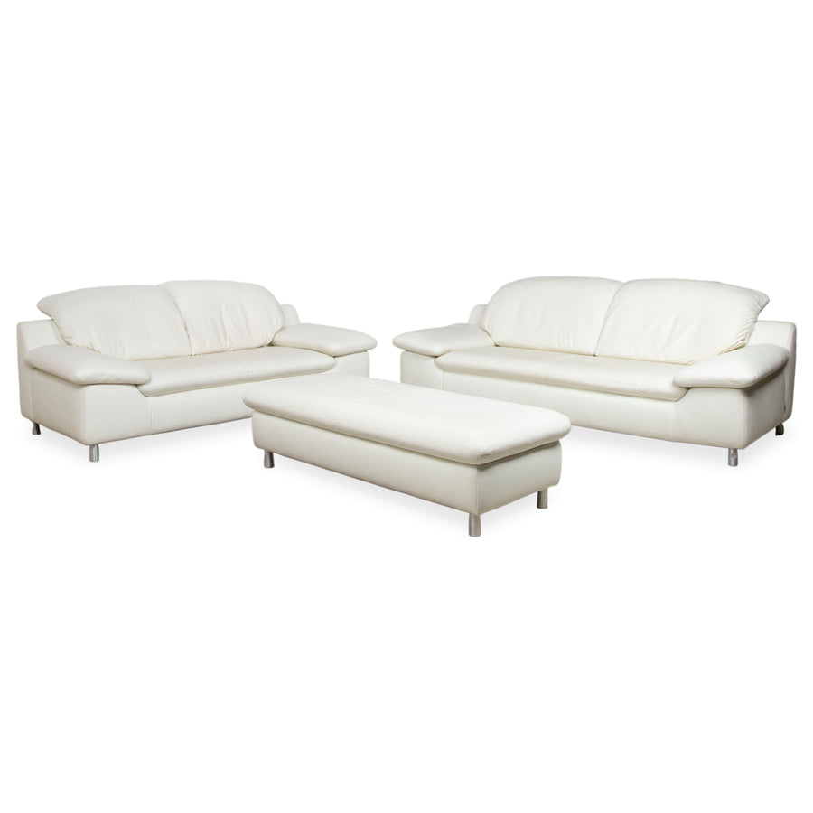 Willi Schillig Amore Garnitur Leder Dreisitzer Zweisitzer Hocker Creme Sofa Couch manuelle Funktion Stauraum