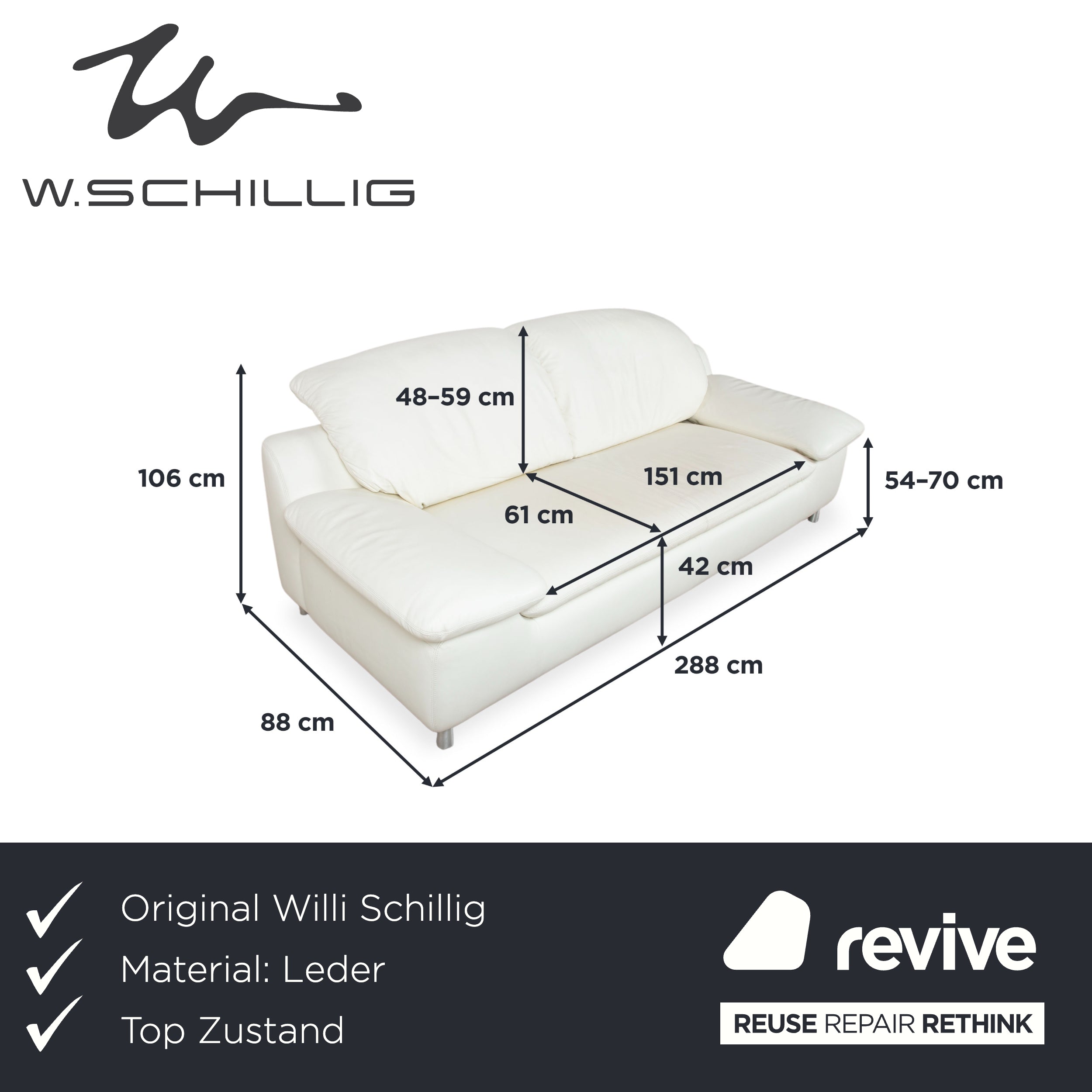 Willi Schillig Amore Leder Dreisitzer Creme Sofa Couch manuelle Funktion