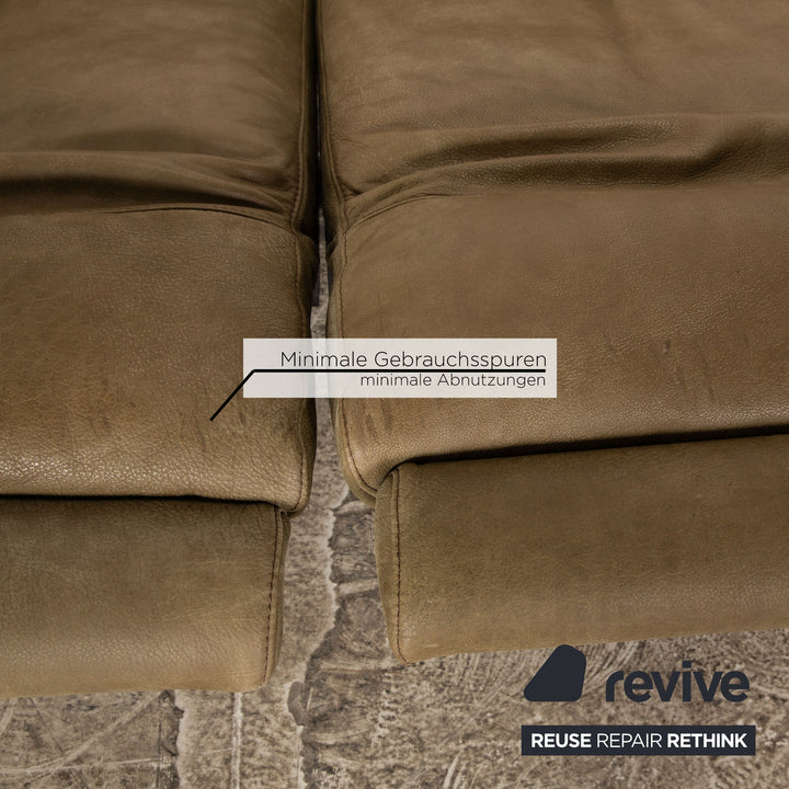 Willi Schillig Black Label Goya Leather Two Seater Khaki Olive Green Electric Function Sofa Couch