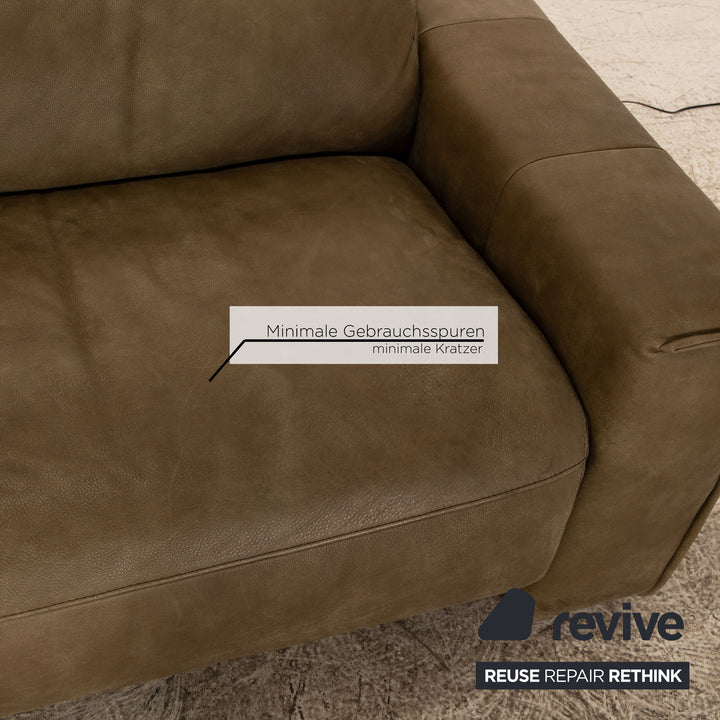 Willi Schillig Black Label Goya Leather Two Seater Khaki Olive Green Electric Function Sofa Couch