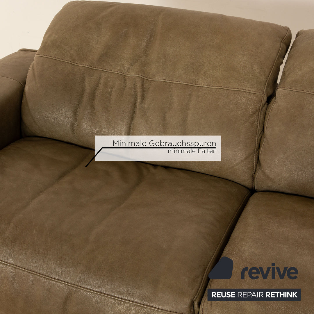 Willi Schillig Black Label Goya Leather Two Seater Khaki Olive Green Electric Function Sofa Couch