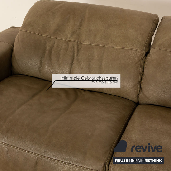 Willi Schillig Black Label Goya Leather Two Seater Khaki Olive Green Electric Function Sofa Couch