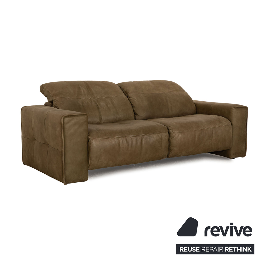 Willi Schillig Black Label Goya Leather Two Seater Khaki Olive Green Electric Function Sofa Couch