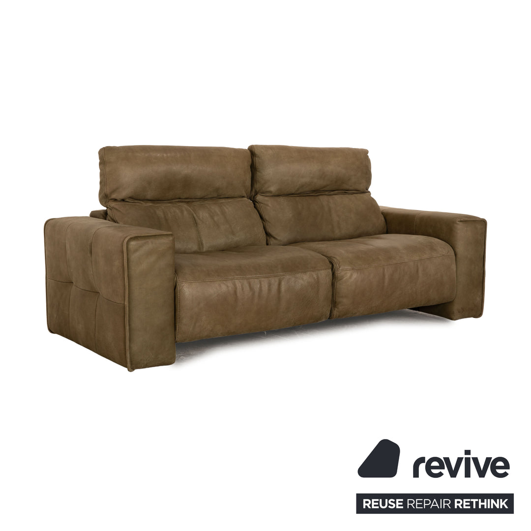Willi Schillig Black Label Goya Leather Two Seater Khaki Olive Green Electric Function Sofa Couch