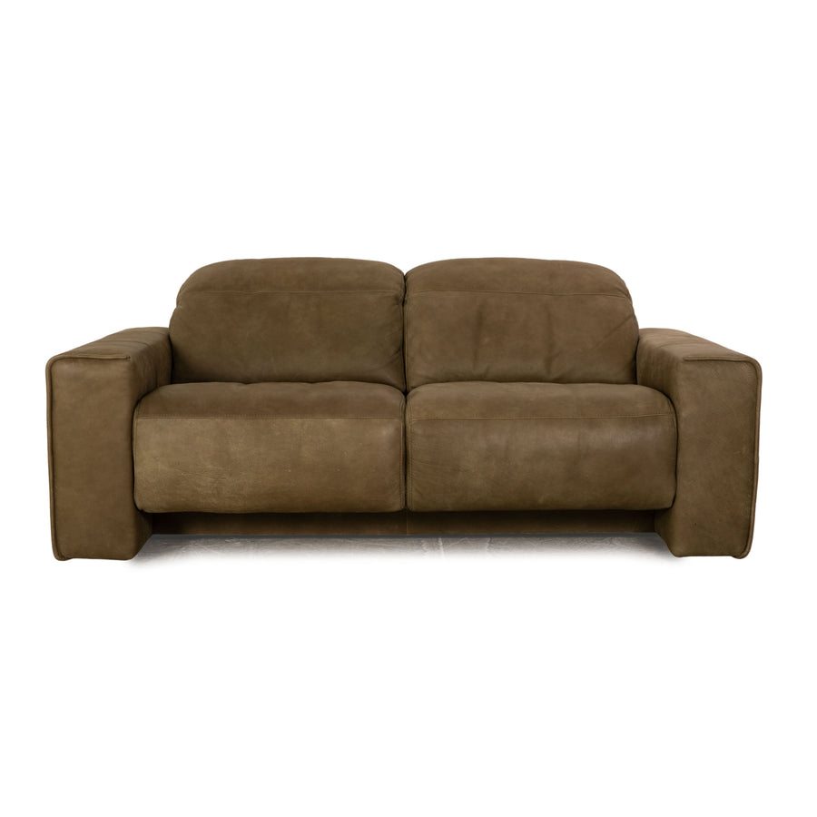 Willi Schillig Black Label Goya Leather Two Seater Khaki Olive Green Manual Function Sofa Couch