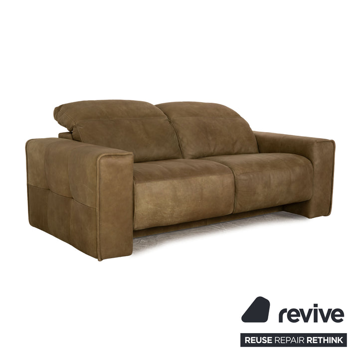 Willi Schillig Black Label Goya Leather Two Seater Khaki Olive Green Manual Function Sofa Couch