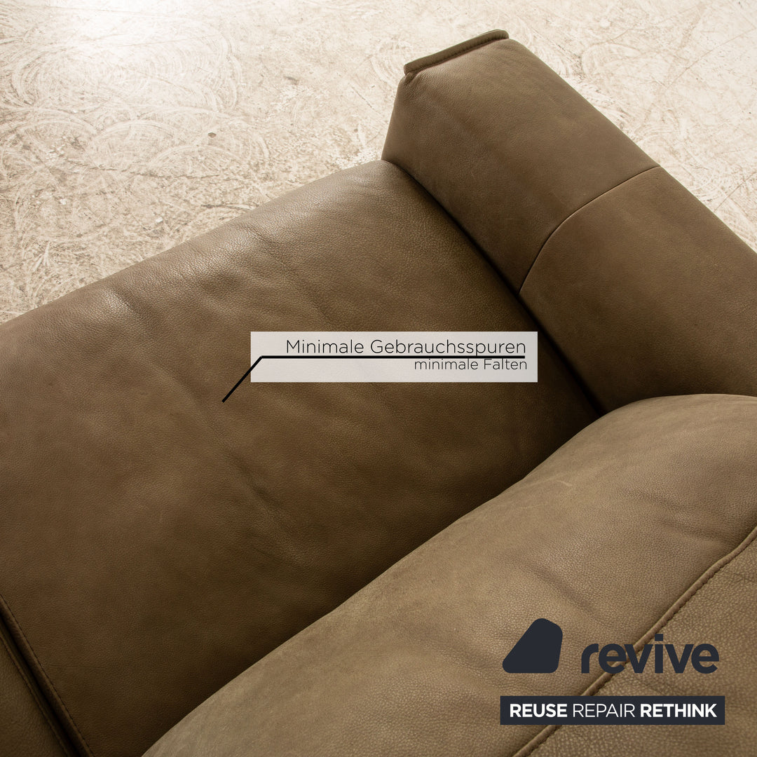 Willi Schillig Black Label Goya Leather Two Seater Khaki Olive Green Manual Function Sofa Couch