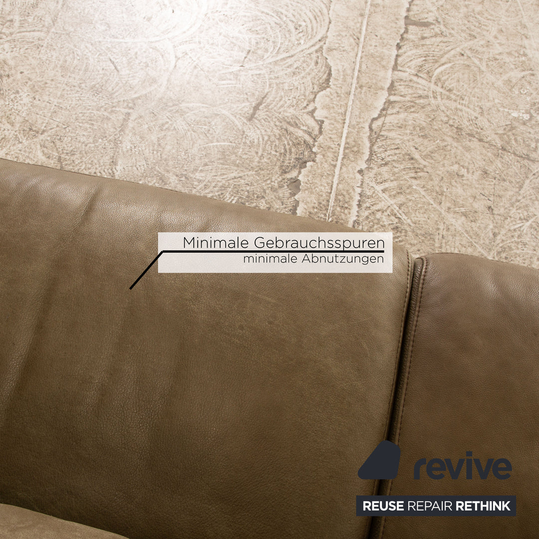 Willi Schillig Black Label Goya Leather Two Seater Khaki Olive Green Manual Function Sofa Couch