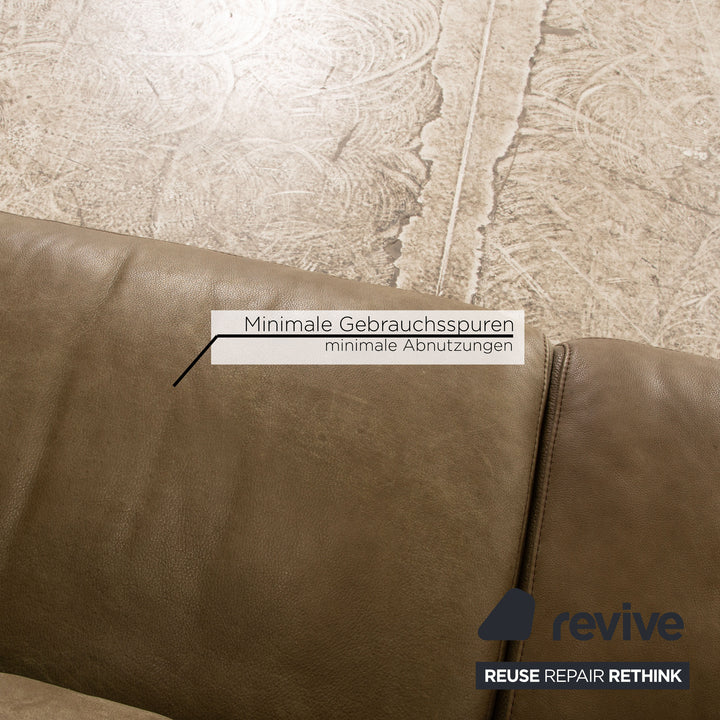 Willi Schillig Black Label Goya Leather Two Seater Khaki Olive Green Manual Function Sofa Couch