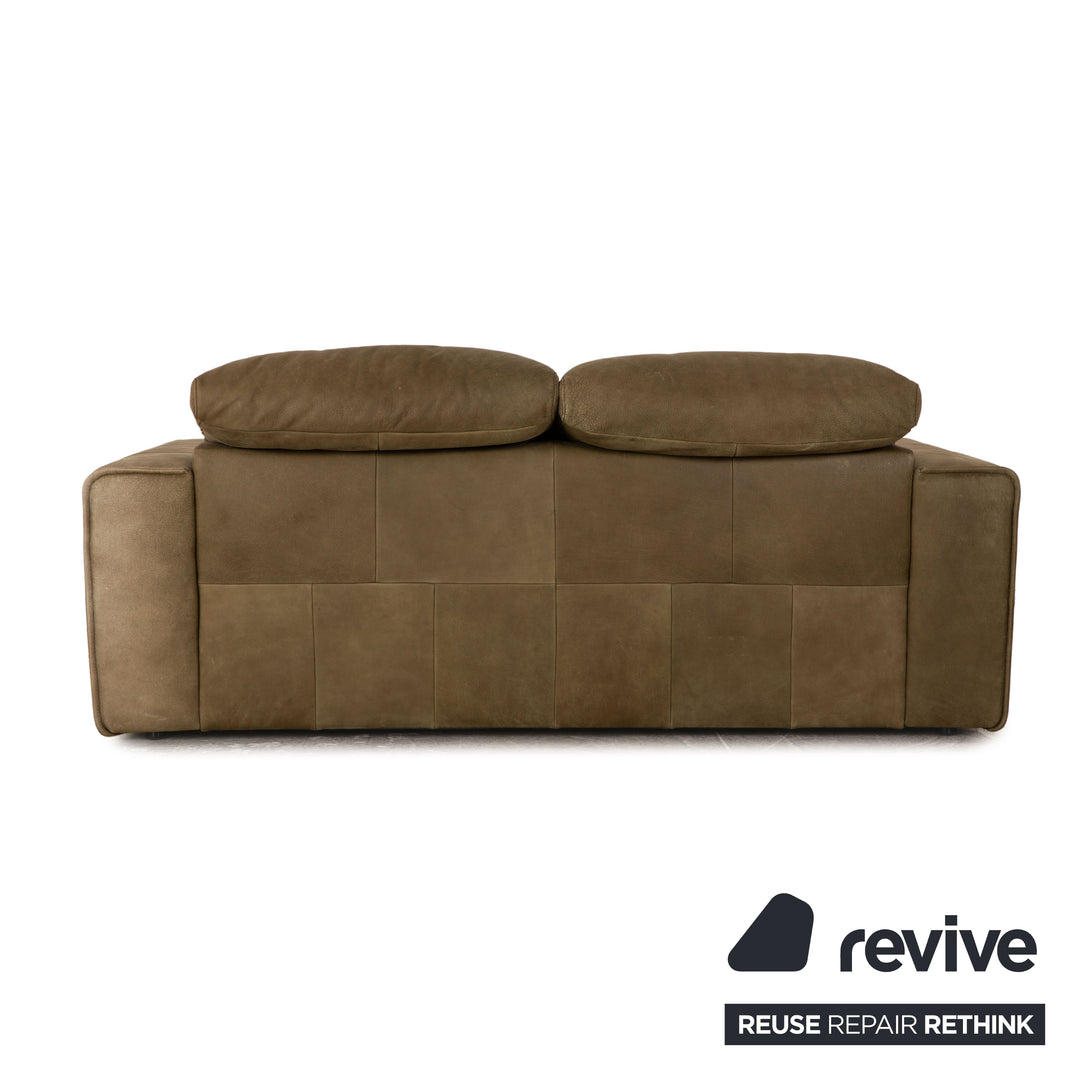 Willi Schillig Black Label Goya Leather Two Seater Khaki Olive Green Manual Function Sofa Couch