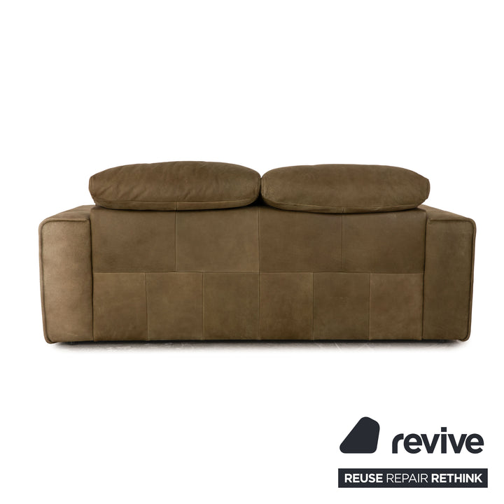 Willi Schillig Black Label Goya Leather Two Seater Khaki Olive Green Manual Function Sofa Couch