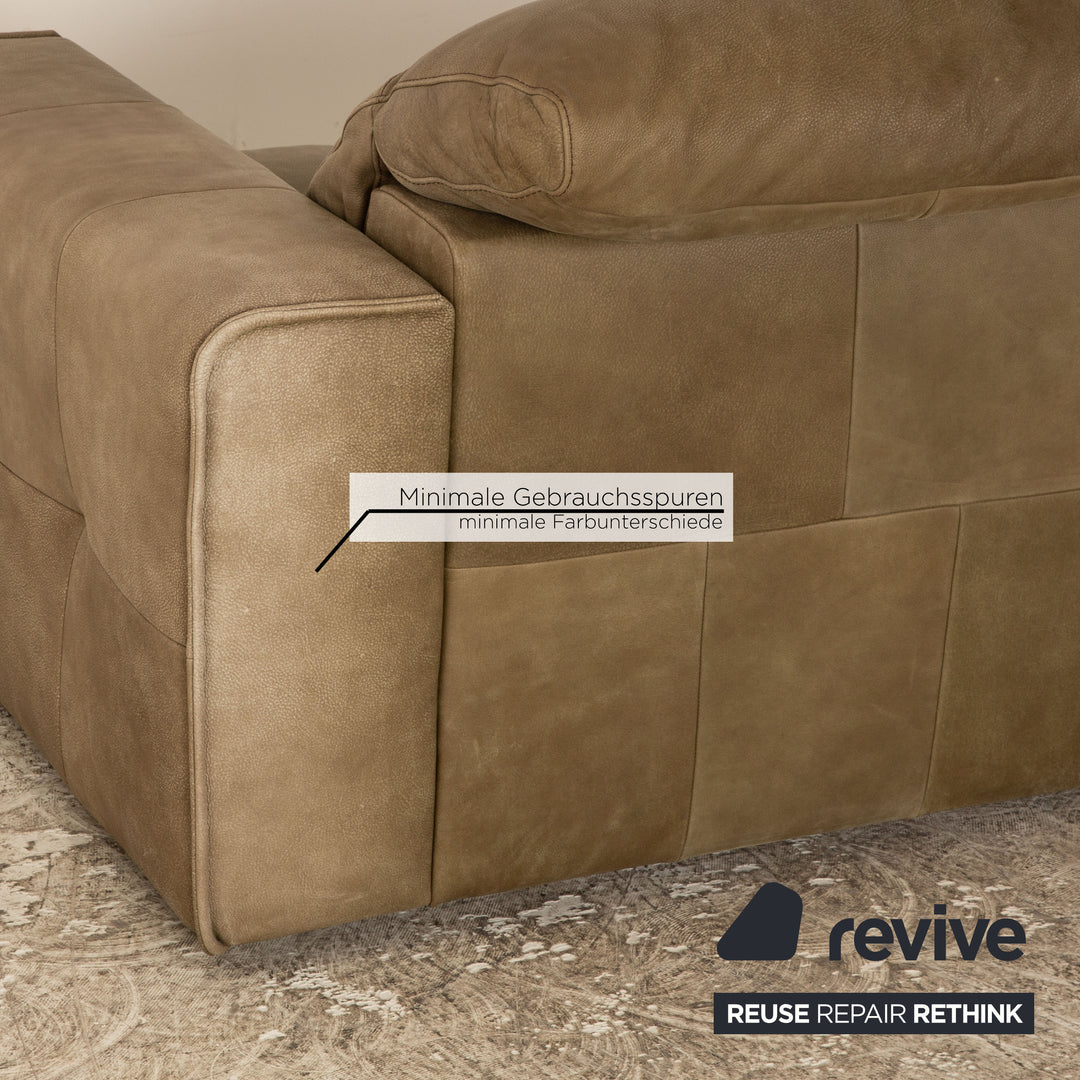 Willi Schillig Black Label Goya Leather Two Seater Khaki Olive Green Manual Function Sofa Couch