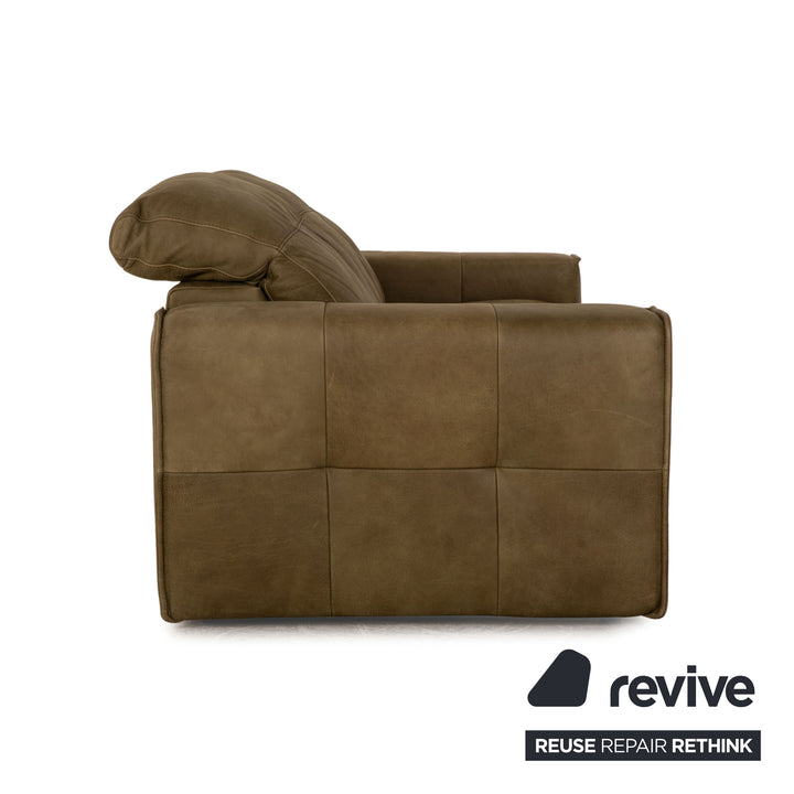 Willi Schillig Black Label Goya Leather Two Seater Khaki Olive Green Manual Function Sofa Couch