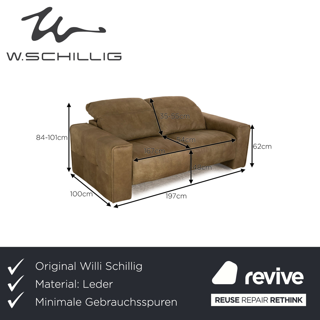 Willi Schillig Black Label Goya Leather Two Seater Khaki Olive Green Manual Function Sofa Couch