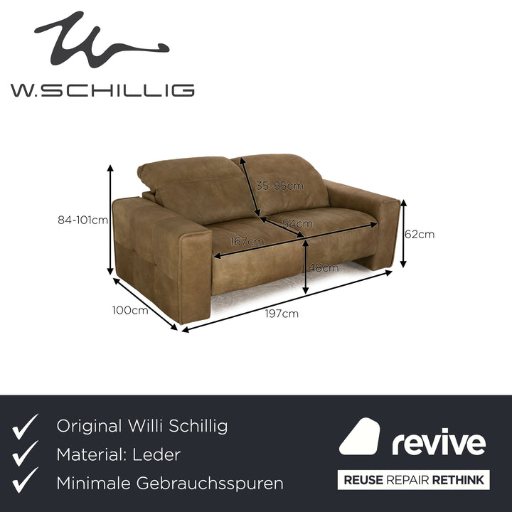 Willi Schillig Black Label Goya Leather Two Seater Khaki Olive Green Manual Function Sofa Couch