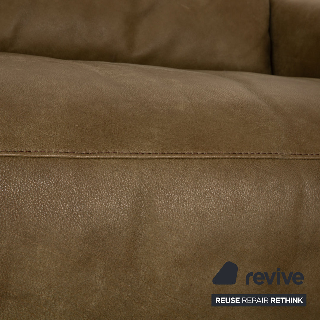 Willi Schillig Black Label Goya Leather Two Seater Khaki Olive Green Manual Function Sofa Couch