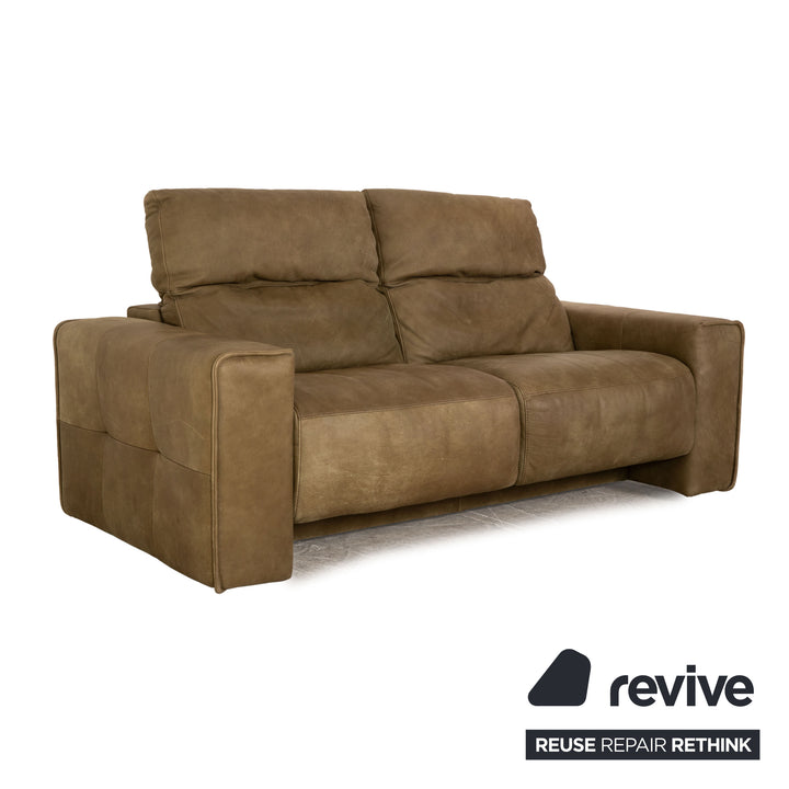 Willi Schillig Black Label Goya Leather Two Seater Khaki Olive Green Manual Function Sofa Couch
