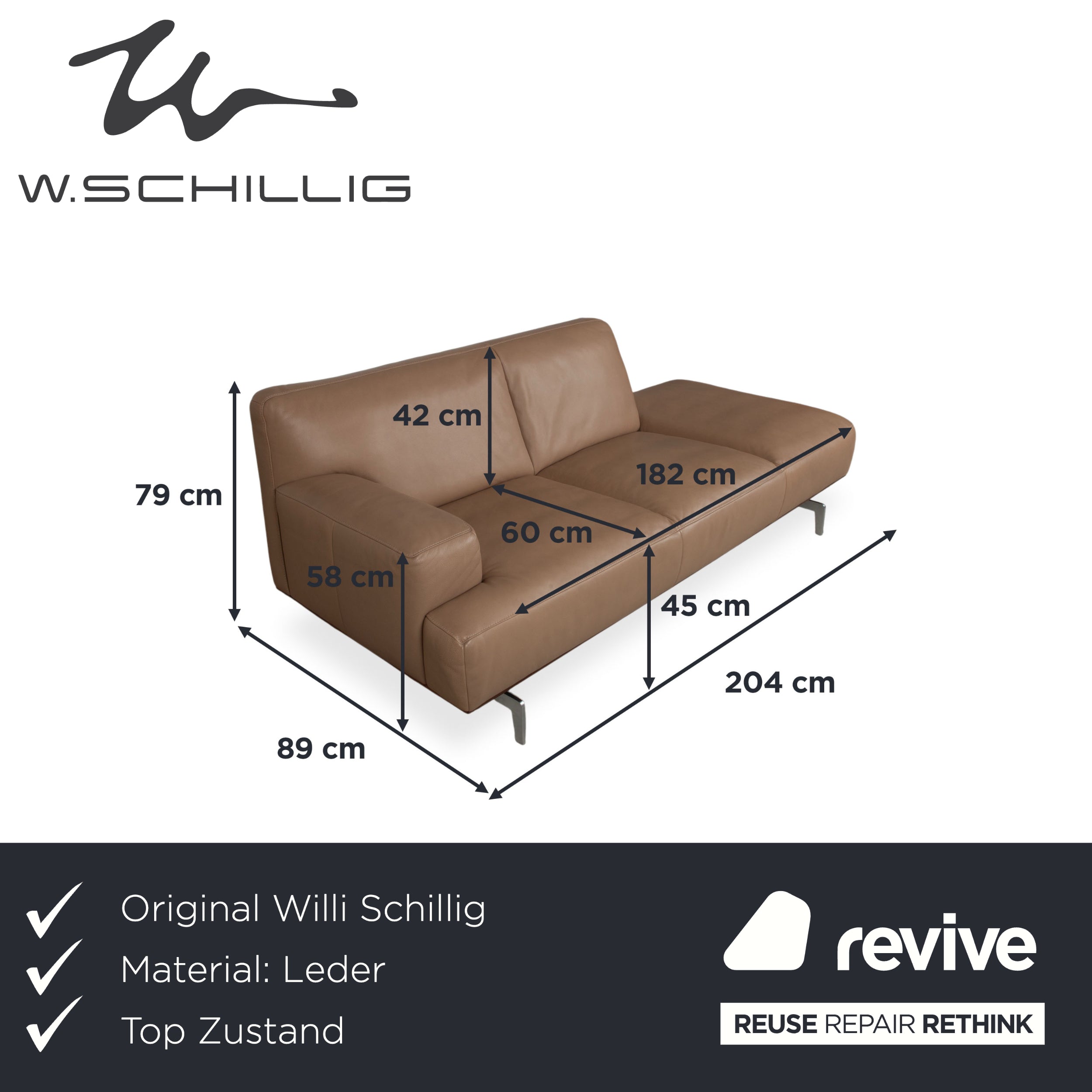 Willi Schillig Black Label Toscaa Leather Two-Seater Beige Brown Mocca Sofa