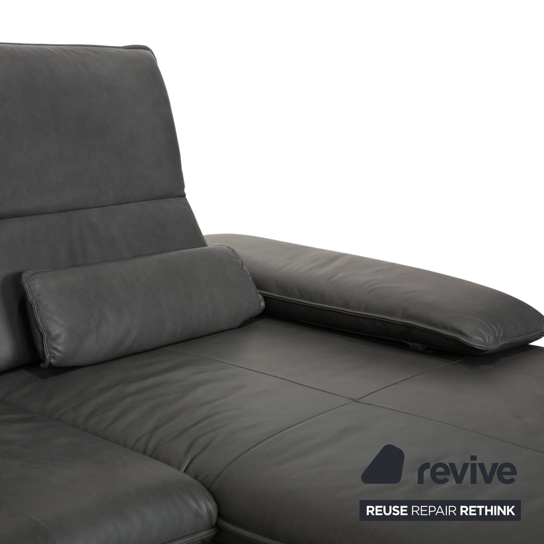 Canapé d'angle en cuir Willi Schillig Broadway, gris anthracite, à commande manuelle