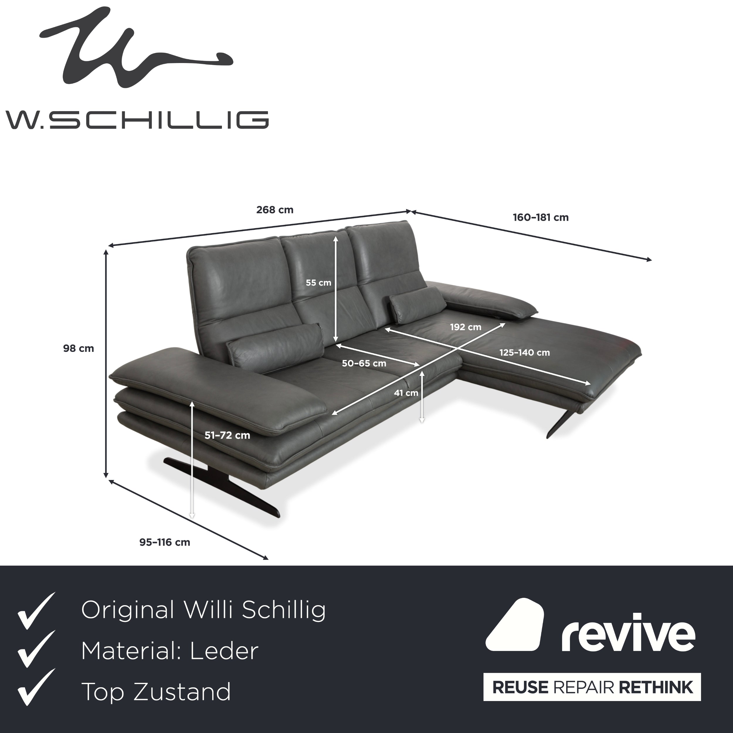 Willi Schillig Broadway Leder Ecksofa Dunkelgrau Anthrazit Sofa Couch manuelle Funktion