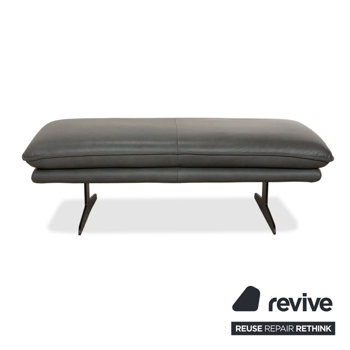 Canapé d'angle en cuir Willi Schillig Broadway avec pouf, gris anthracite foncé, fonction manuelle