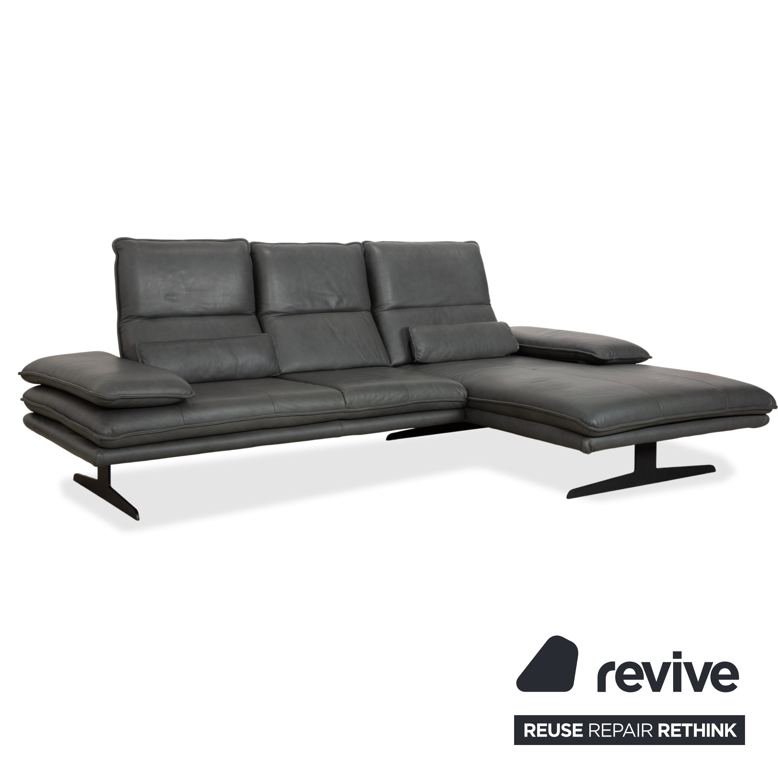 Willi Schillig Broadway Leder Ecksofa Hocker Dunkelgrau Anthrazit Sofa Couch manuelle Funktion