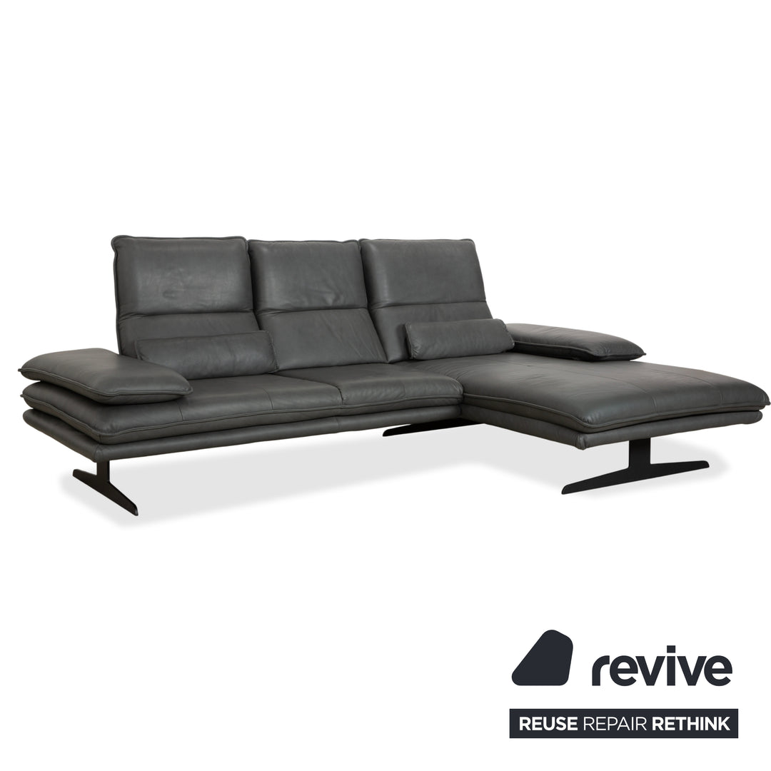 Canapé d'angle en cuir Willi Schillig Broadway avec pouf, gris anthracite foncé, fonction manuelle